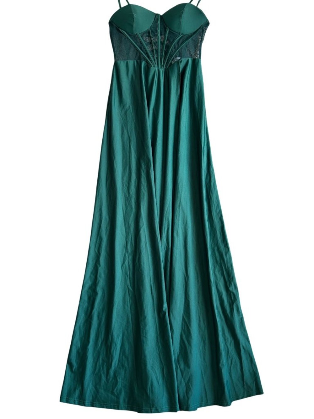 Faeriesty Women's Sz Medium Elegant Green Flowy Maxi Dress With Mesh Detail